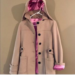 GAP pea coat. Tan with pink silk lining.